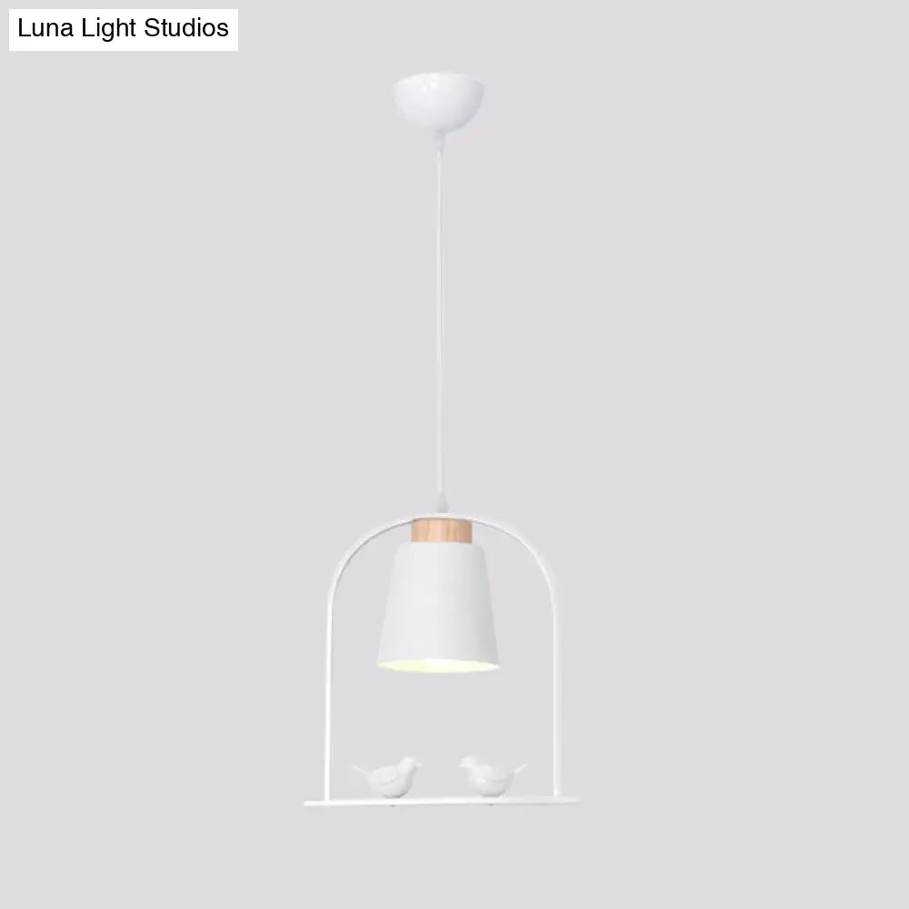 Metal Down Lighting Macaron Pendant Lamp With Bird Cage Shape And Barrel Shade - White/Black/Grey