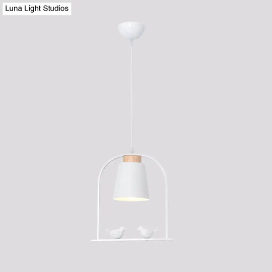 Metal Down Lighting Macaron Pendant Lamp With Bird Cage Shape And Barrel Shade - White/Black/Grey