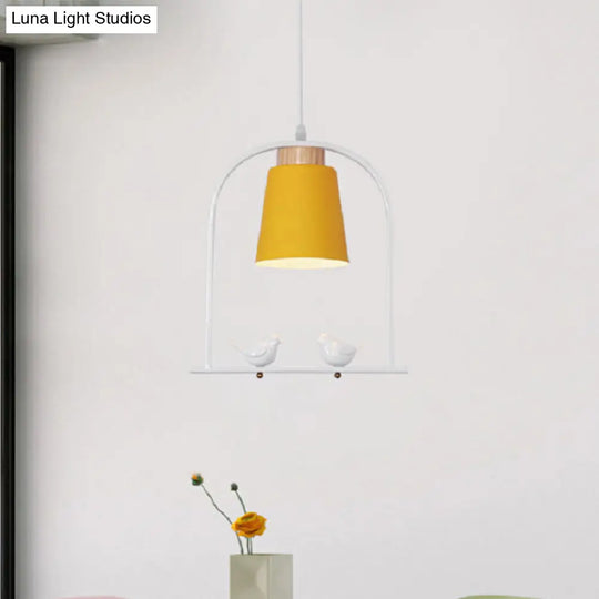 Metal Down Lighting Macaron Pendant Lamp With Bird Cage Shape And Barrel Shade - White/Black/Grey