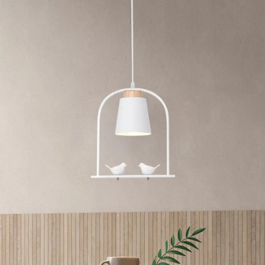 Metal Bird Cage Down Lighting Pendant Lamp With Small Barrel Shade In White/Black/Grey Finish White