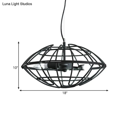 Metal Black Chandelier Light With Ufo Wire Cage - 3 Bulbs Restaurant Suspension Lighting