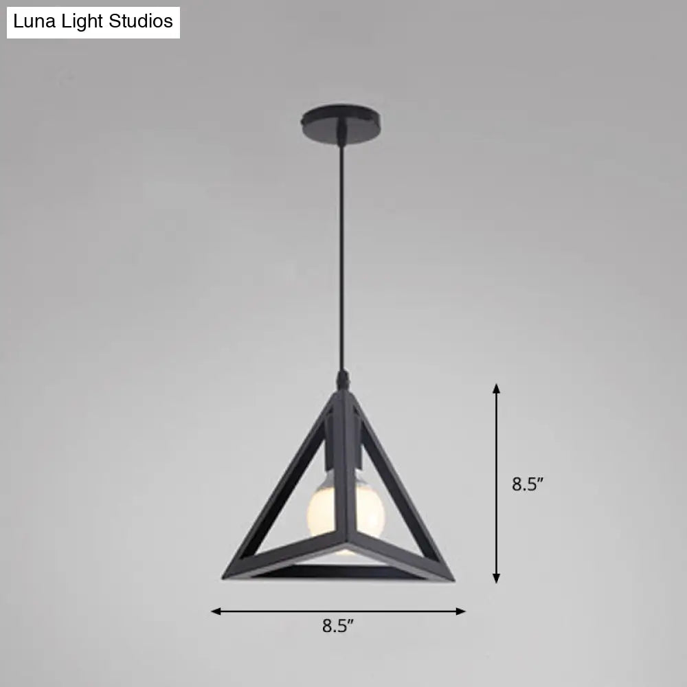 Industrial Style Single Geometrical Cage Pendant Light With Metal Black Finish / Triangle