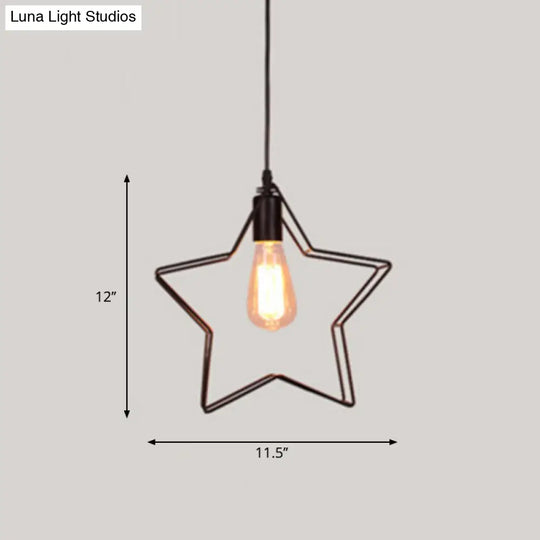 Industrial Style Single Geometrical Cage Pendant Light With Metal Black Finish / Star