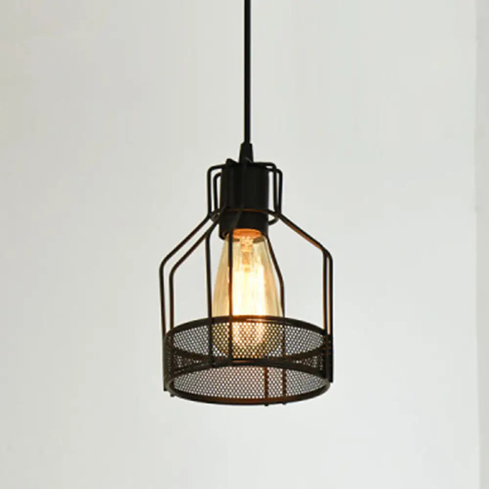Metal Black Geometric Cage Pendant Light - Industrial Style Ceiling Lamp / Bottle