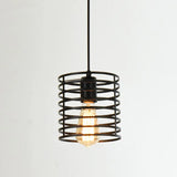 Metal Black Geometric Cage Pendant Light - Industrial Style Ceiling Lamp / Cylinder