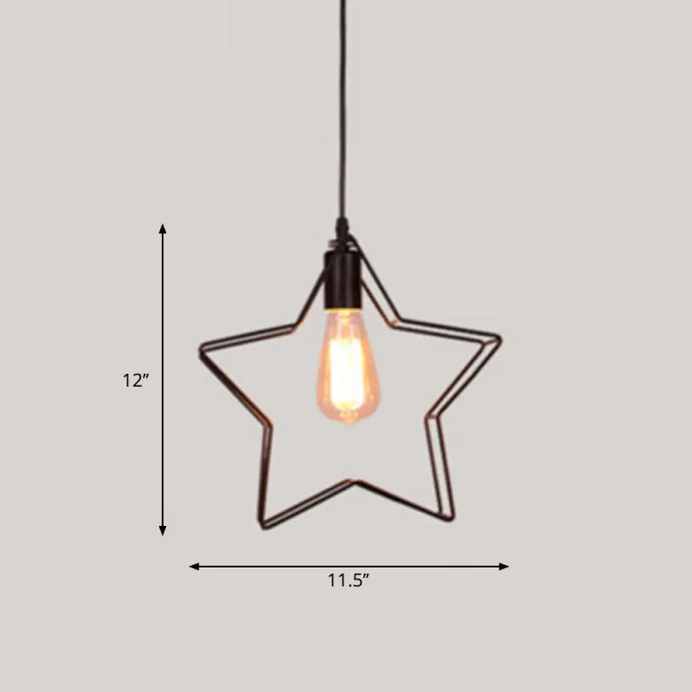 Metal Black Geometric Cage Pendant Light - Industrial Style Ceiling Lamp / Star