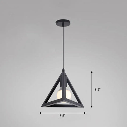 Metal Black Geometric Cage Pendant Light - Industrial Style Ceiling Lamp / Triangle