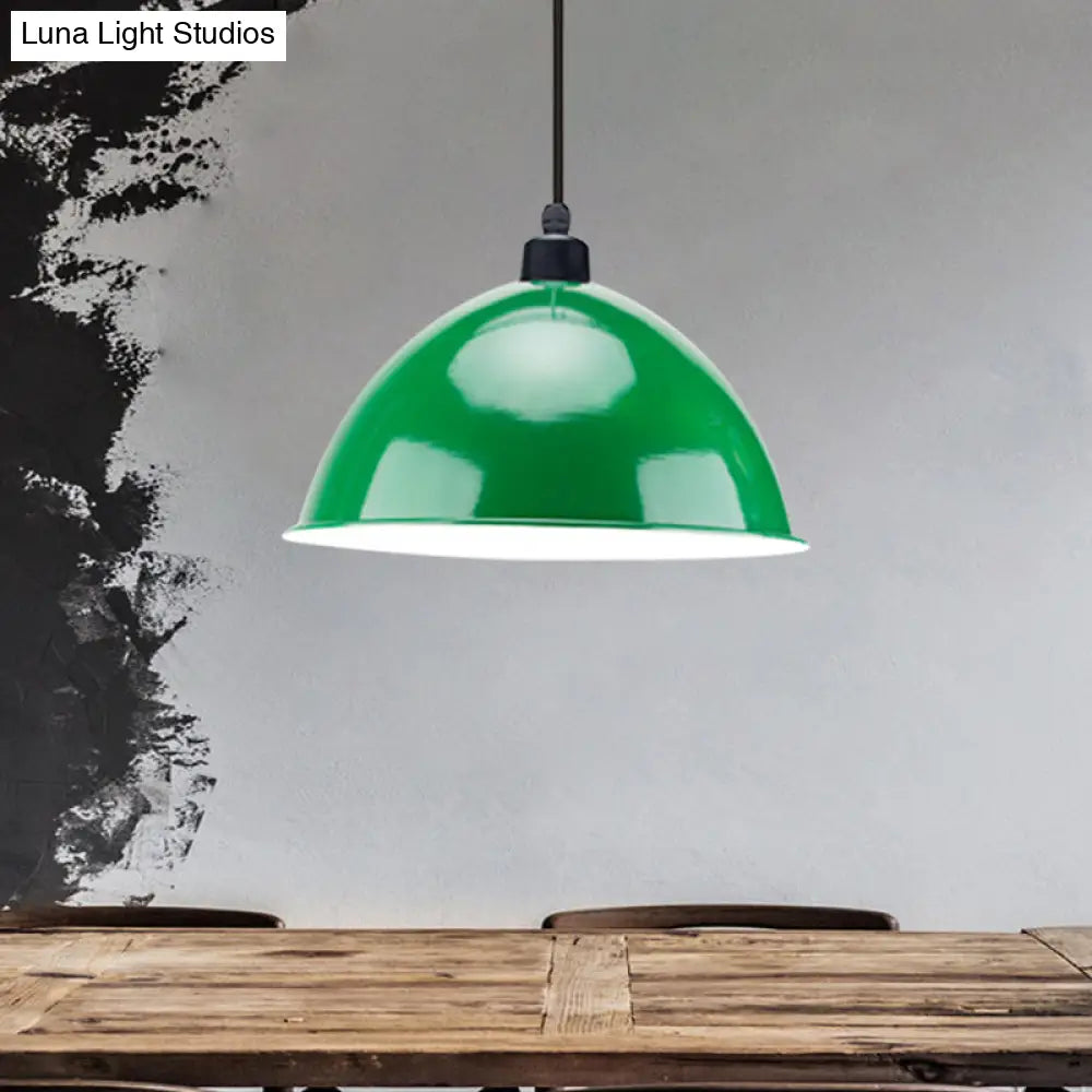 Metal Black/Gray Suspension Pendant Light 1-Bulb Industrial Dome Shade For Dining Room 12’/14’ W