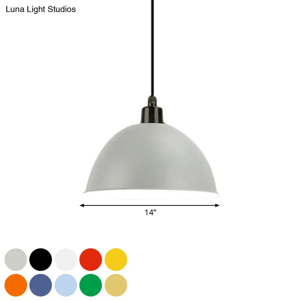 Industrial Style Metal Suspension Lamp With Dome Shade - Black/Gray 1 Bulb Pendant Light For Dining