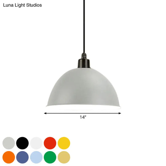 Industrial Style Metal Suspension Lamp With Dome Shade - Black/Gray 1 Bulb Pendant Light For Dining