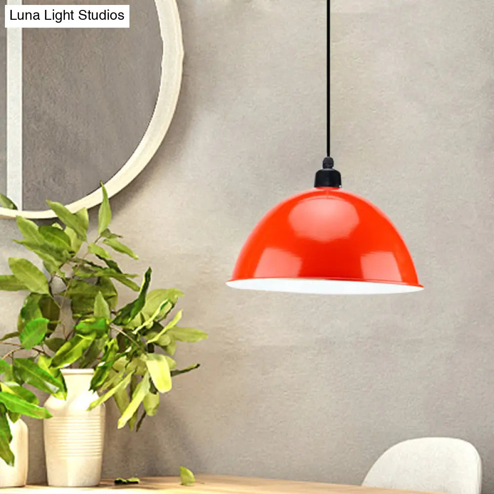 Industrial Style Metal Suspension Lamp With Dome Shade - Black/Gray 1 Bulb Pendant Light For Dining