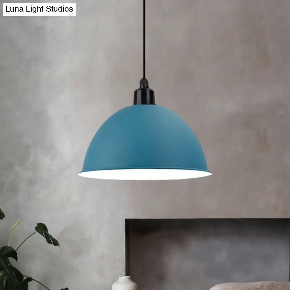 Industrial Style Metal Suspension Lamp With Dome Shade - Black/Gray 1 Bulb Pendant Light For Dining