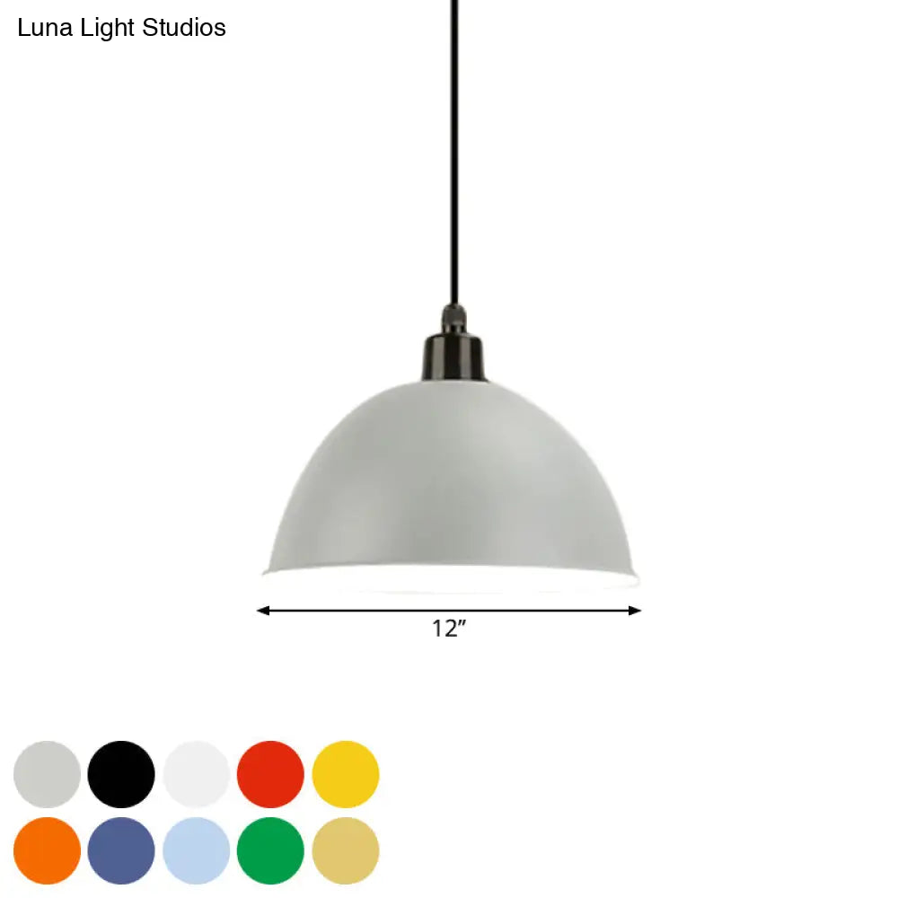 Industrial Style Metal Suspension Lamp With Dome Shade - Black/Gray 1 Bulb Pendant Light For Dining