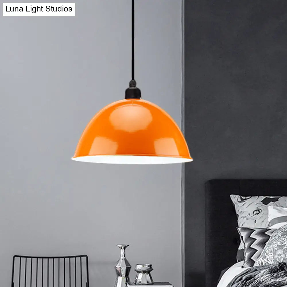 Industrial Style Metal Suspension Lamp With Dome Shade - Black/Gray 1 Bulb Pendant Light For Dining