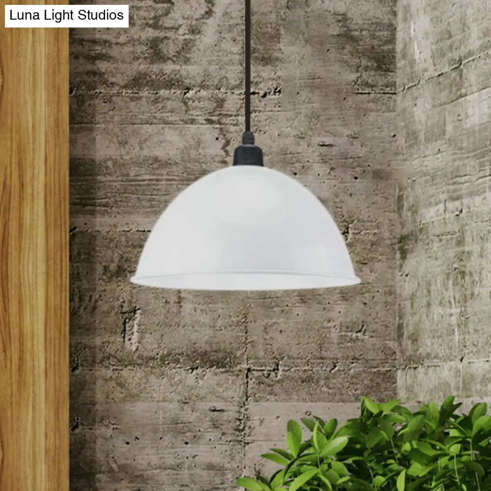 Metal Black/Gray Suspension Pendant Light 1-Bulb Industrial Dome Shade For Dining Room 12’/14’ W