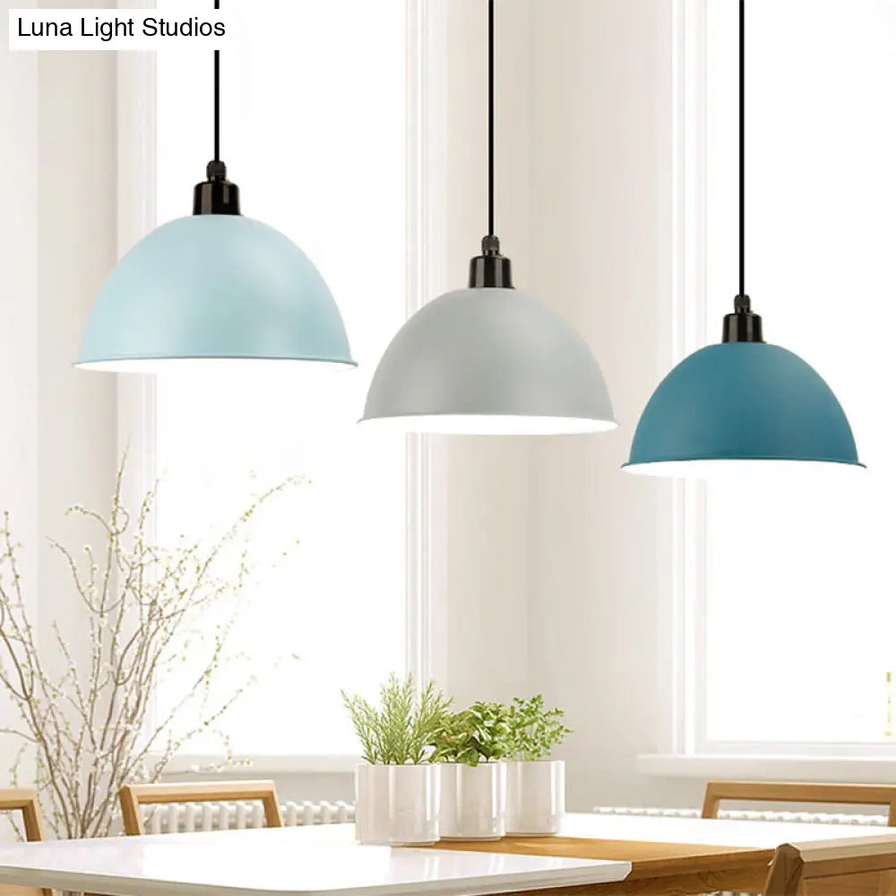 Industrial Style Metal Suspension Lamp With Dome Shade - Black/Gray 1 Bulb Pendant Light For Dining