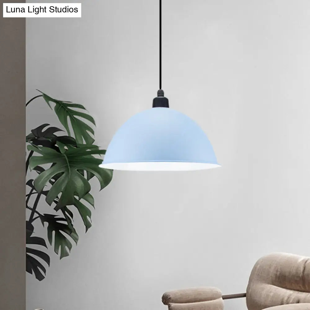 Industrial Style Metal Suspension Lamp With Dome Shade - Black/Gray 1 Bulb Pendant Light For Dining