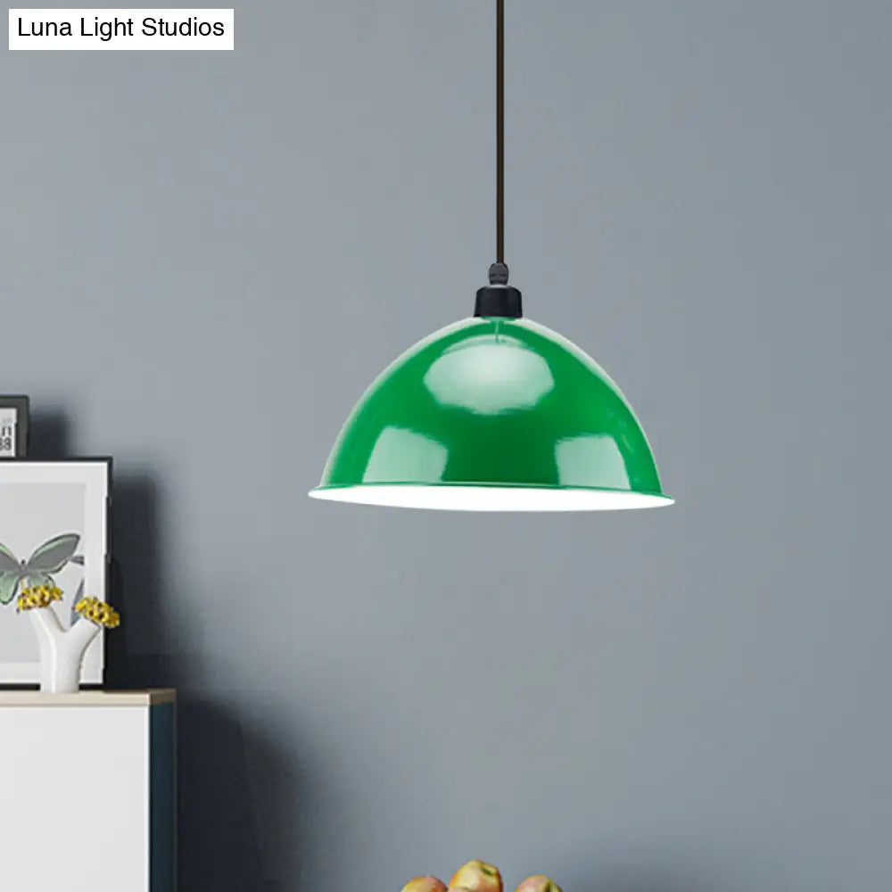 Industrial Style Metal Suspension Lamp With Dome Shade - Black/Gray 1 Bulb Pendant Light For Dining