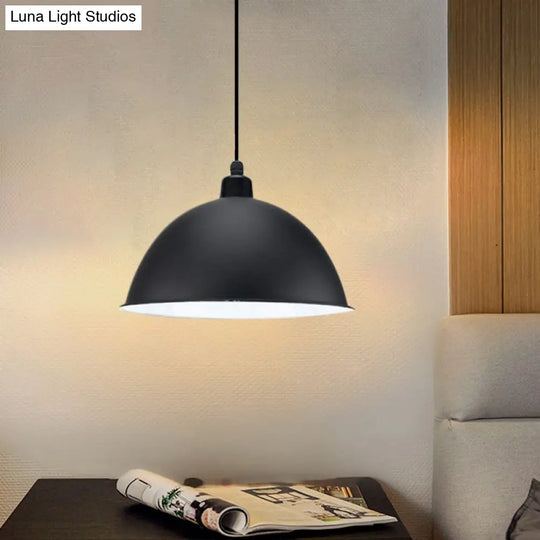 Metal Black/Gray Suspension Pendant Light 1-Bulb Industrial Dome Shade For Dining Room 12’/14’ W