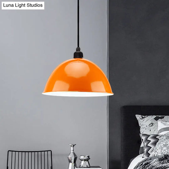 Metal Black/Gray Suspension Pendant Light 1-Bulb Industrial Dome Shade For Dining Room 12’/14’ W