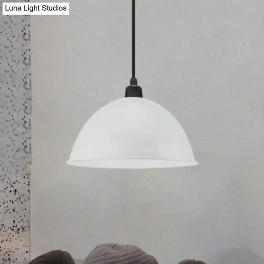 Metal Black/Gray Suspension Pendant Light 1-Bulb Industrial Dome Shade For Dining Room 12’/14’ W