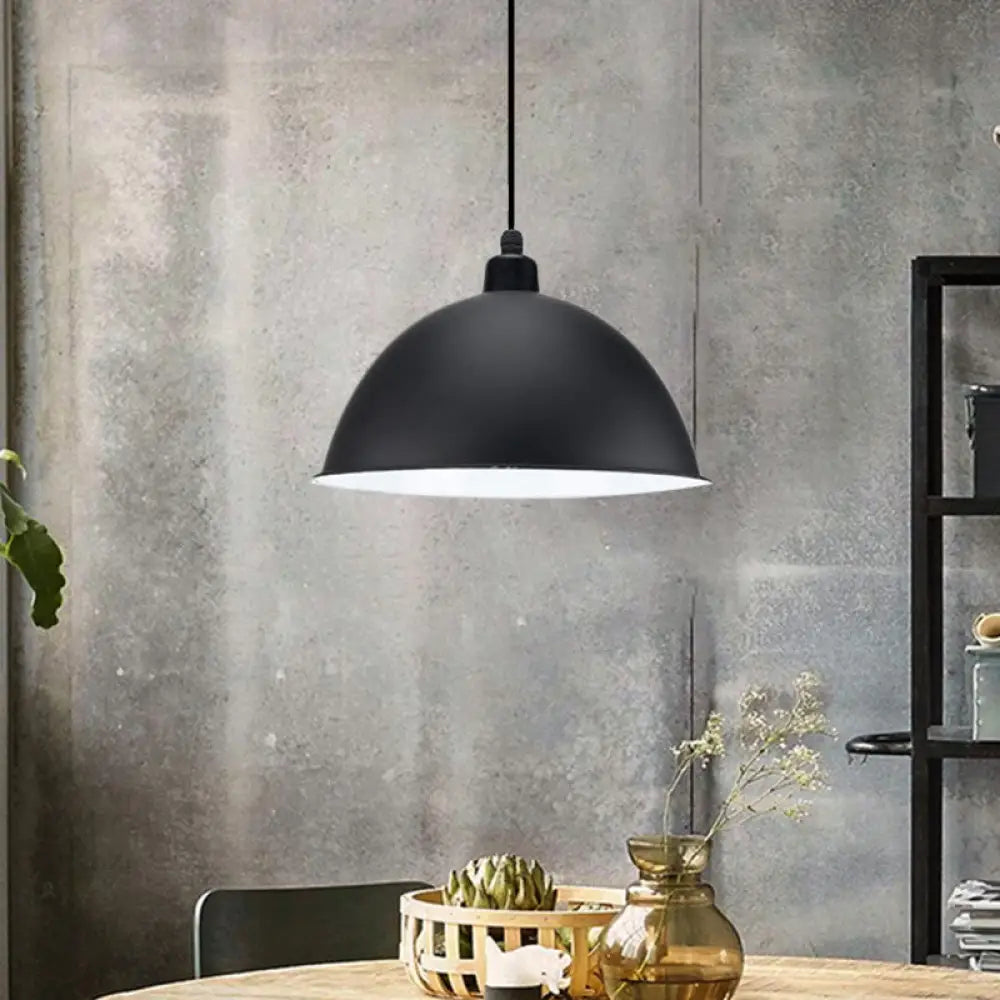Metal Black/Gray Suspension Pendant Light 1-Bulb Industrial Dome Shade For Dining Room 12’/14’