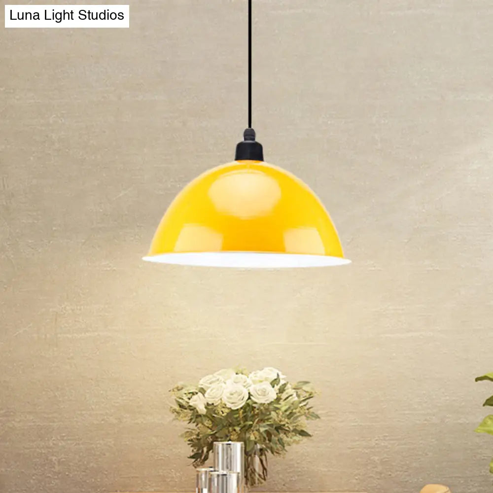 Metal Black/Gray Suspension Pendant Light 1-Bulb Industrial Dome Shade For Dining Room 12’/14’ W