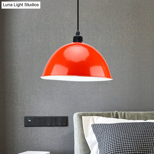 Industrial Style Metal Suspension Lamp With Dome Shade - Black/Gray 1 Bulb Pendant Light For Dining