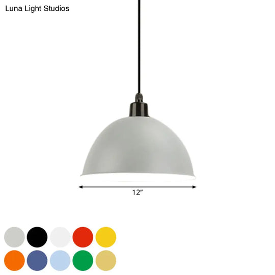 Metal Black/Gray Suspension Pendant Light 1-Bulb Industrial Dome Shade For Dining Room 12’/14’ W