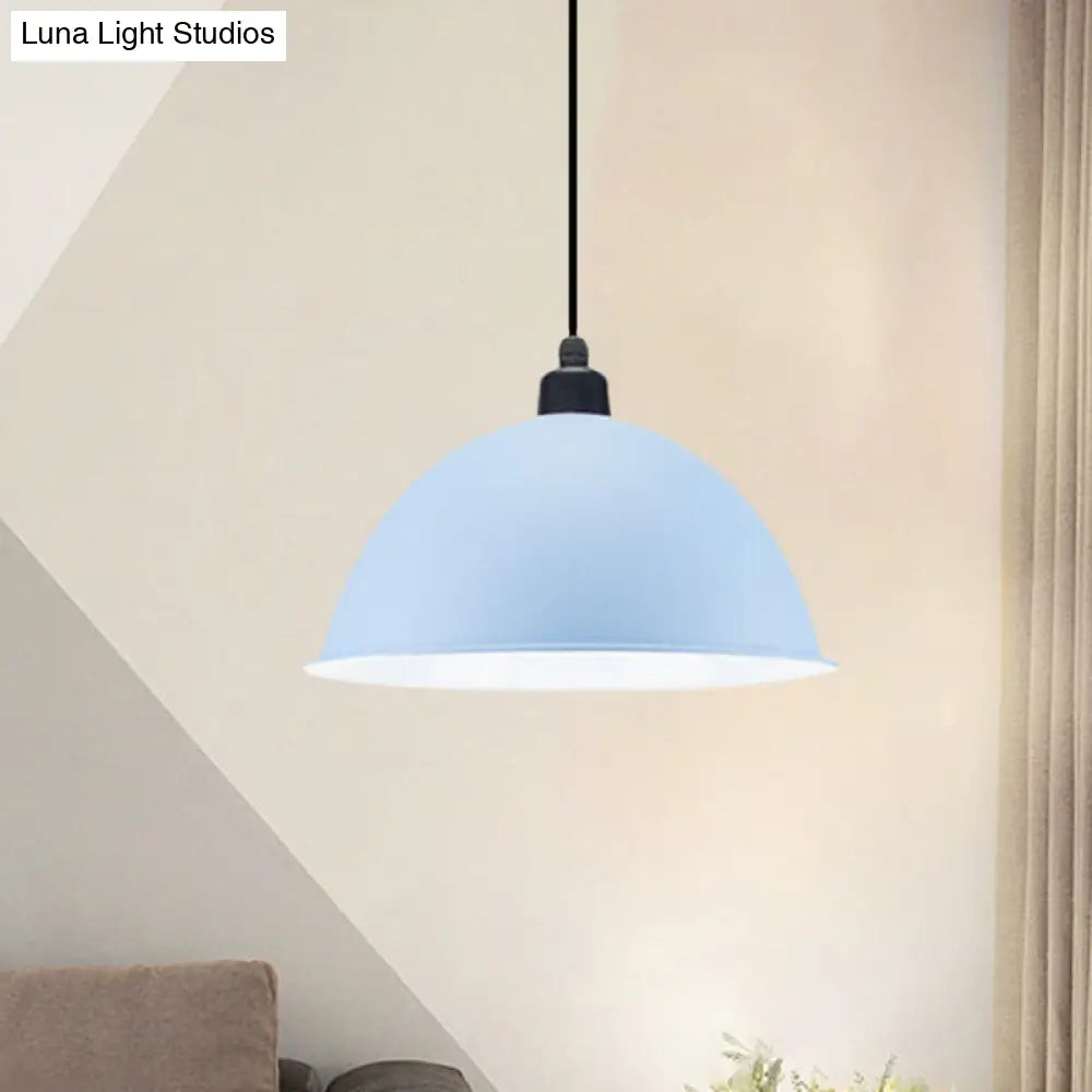 Industrial Style Metal Suspension Lamp With Dome Shade - Black/Gray 1 Bulb Pendant Light For Dining