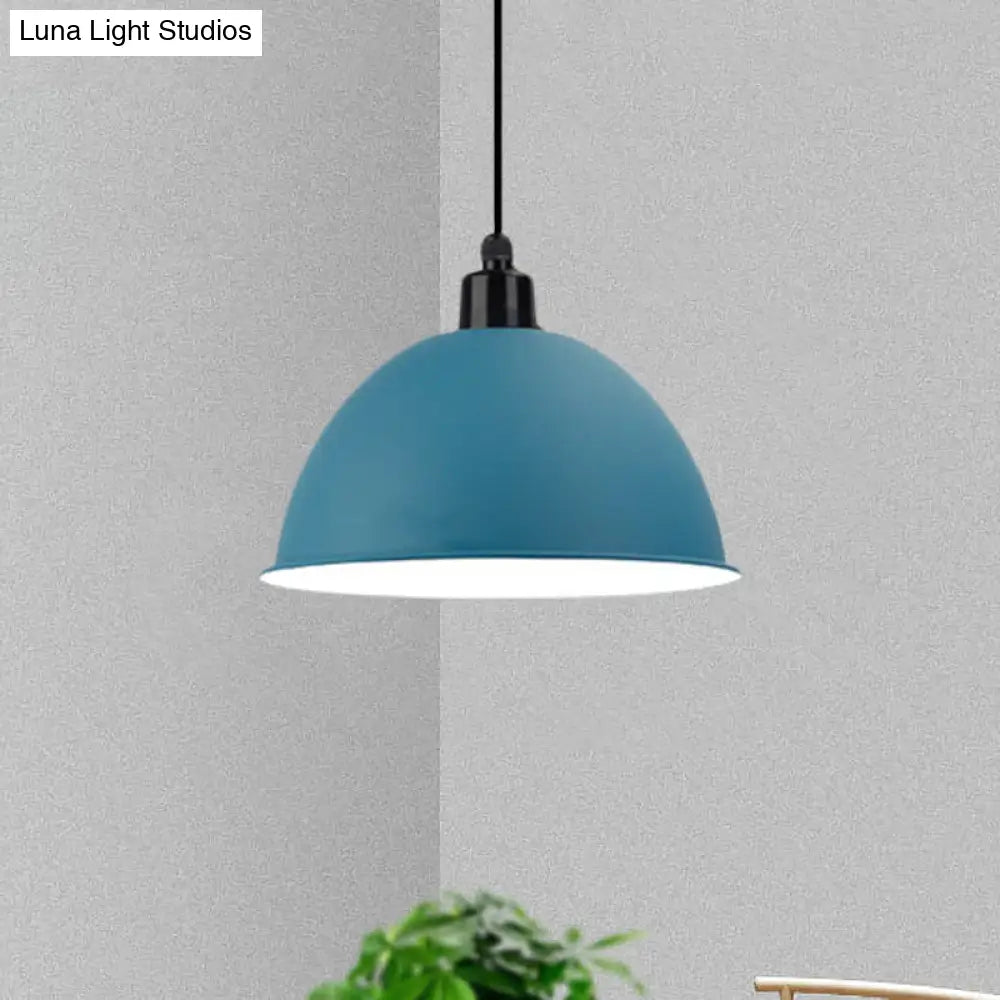 Industrial Style Metal Suspension Lamp With Dome Shade - Black/Gray 1 Bulb Pendant Light For Dining