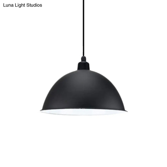 Industrial Style Metal Suspension Lamp With Dome Shade - Black/Gray 1 Bulb Pendant Light For Dining