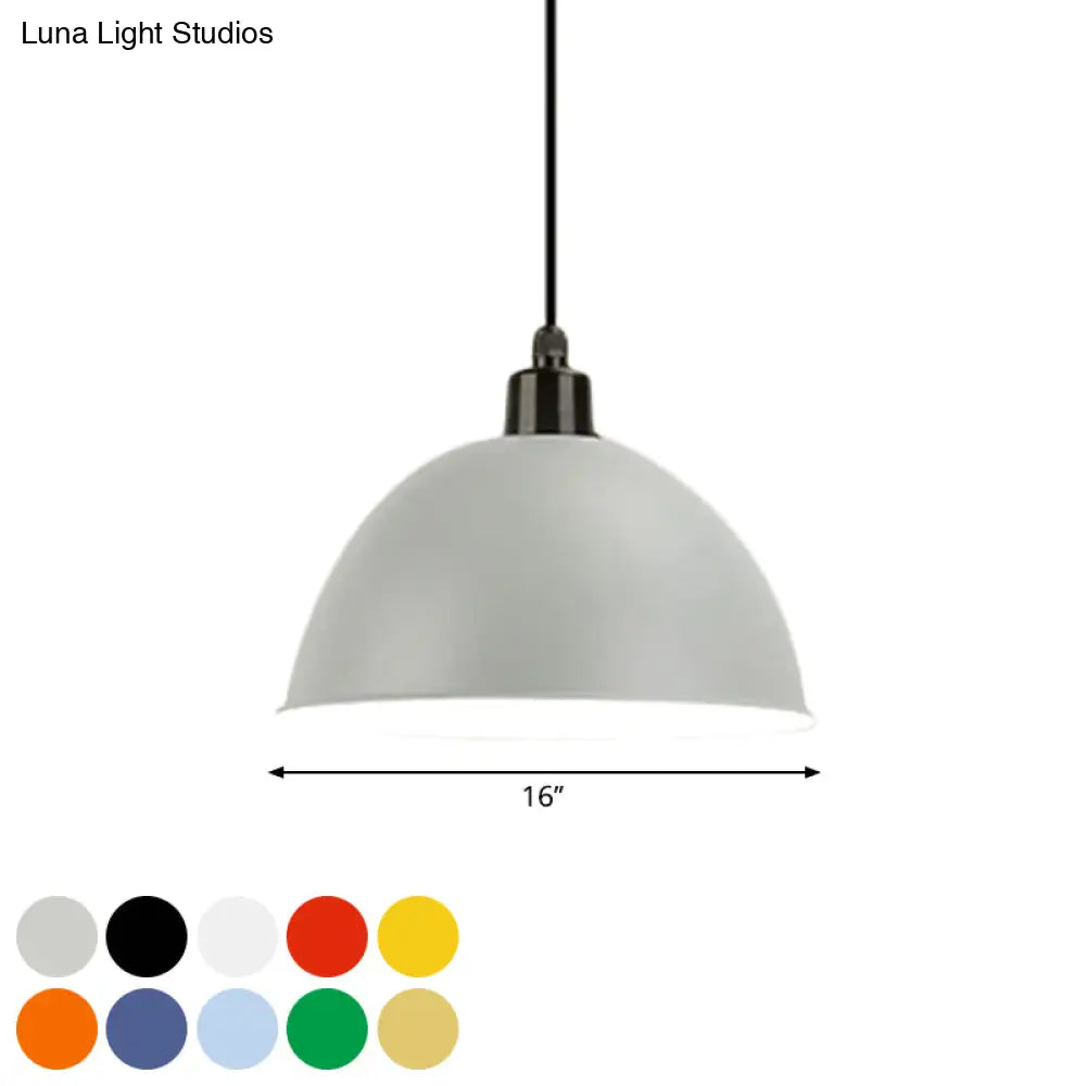 Industrial Style Metal Suspension Lamp With Dome Shade - Black/Gray 1 Bulb Pendant Light For Dining