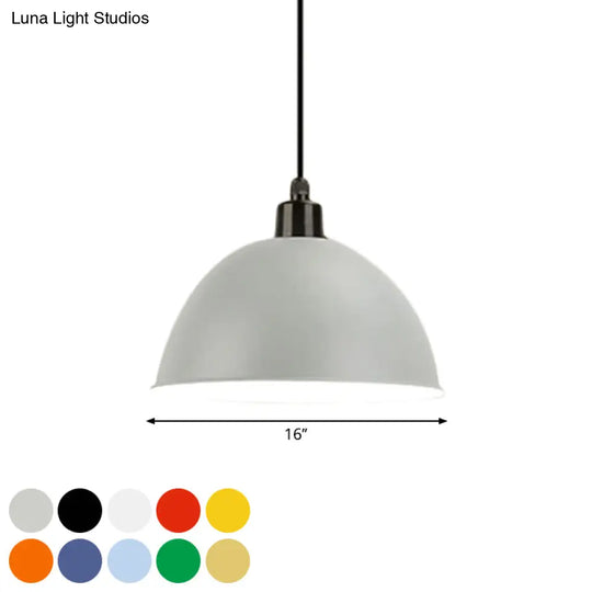 Industrial Style Metal Suspension Lamp With Dome Shade - Black/Gray 1 Bulb Pendant Light For Dining