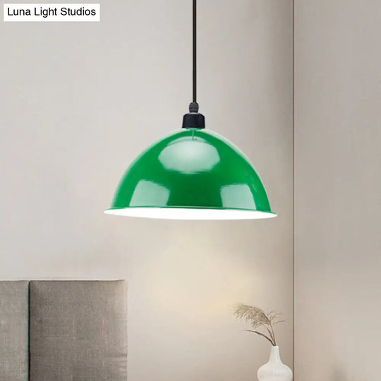 Industrial Style Metal Suspension Lamp With Dome Shade - Black/Gray 1 Bulb Pendant Light For Dining