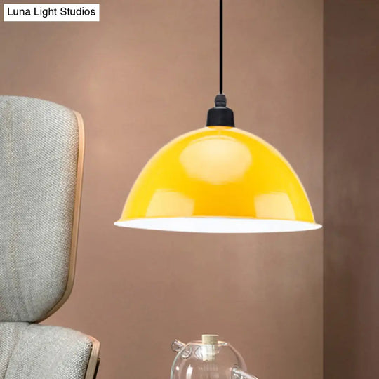 Industrial Style Metal Suspension Lamp With Dome Shade - Black/Gray 1 Bulb Pendant Light For Dining