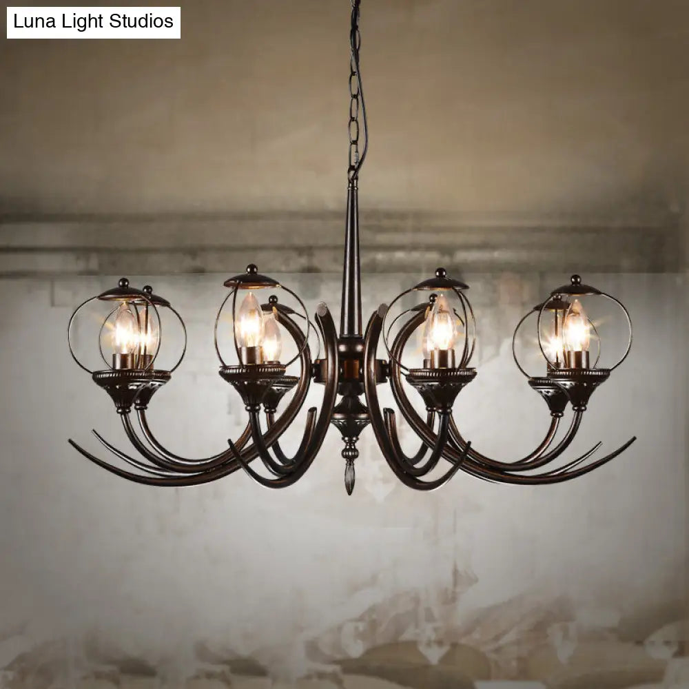 Metal Black Hanging Chandelier - Curved Arm 6 Bulbs Traditional Pendant Light For Restaurants