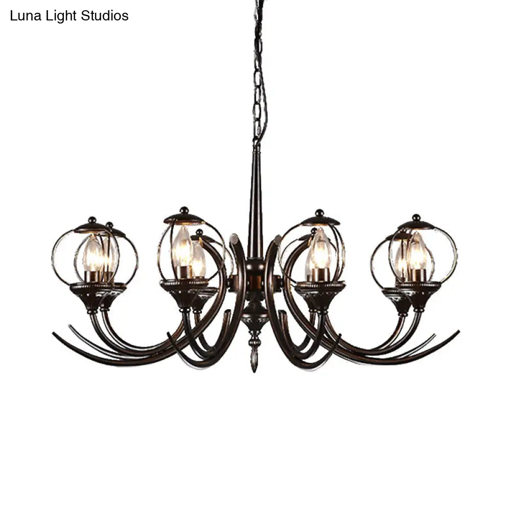 Metal Black Hanging Chandelier - Curved Arm 6 Bulbs Traditional Pendant Light For Restaurants