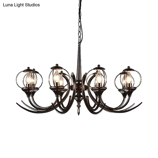 Metal Black Hanging Chandelier - Curved Arm 6 Bulbs Traditional Pendant Light For Restaurants