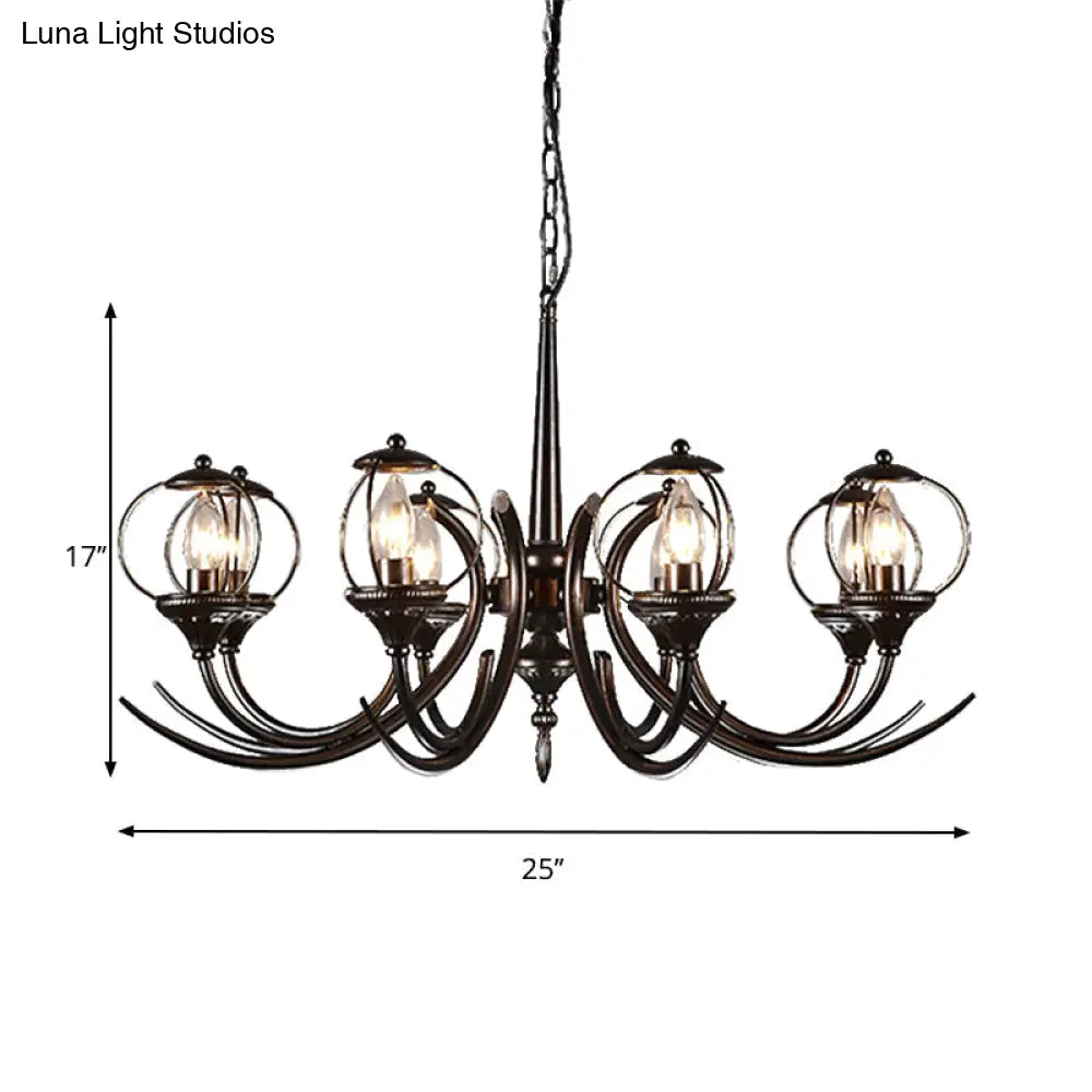 Metal Black Hanging Chandelier - Curved Arm 6 Bulbs Traditional Pendant Light For Restaurants