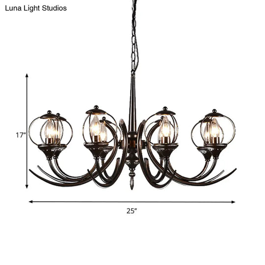 Metal Black Hanging Chandelier - Curved Arm 6 Bulbs Traditional Pendant Light For Restaurants