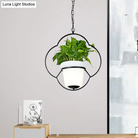 Metal Black Hanging Pendant Light With Rustic Bucket Planter - Farmhouse Ceiling Lamp / Flower