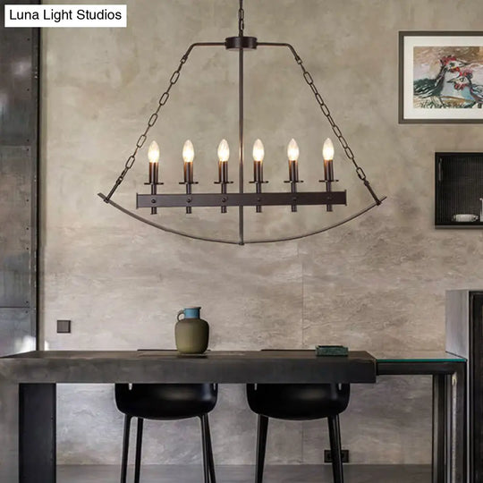 Metal Black Island Lighting: Exposed Bulb 6-Light Ceiling Pendant For Dining Room - Classical Design