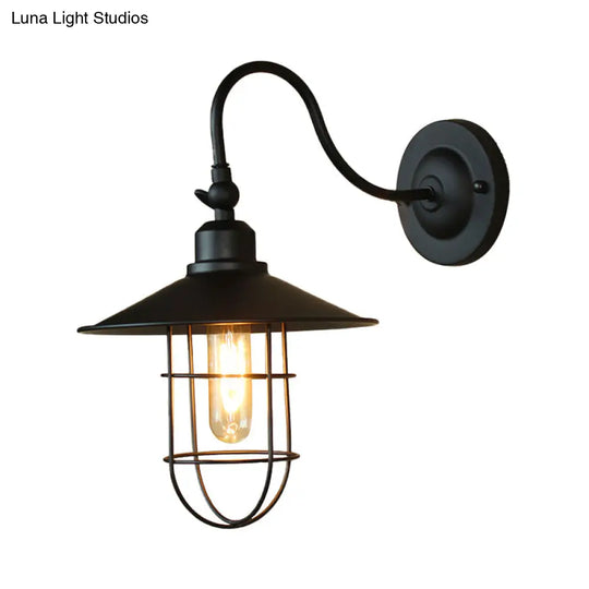 Metal Black Wall Lamp With Flared Shade: Nautical Style 1-Head Lighting For Hallway