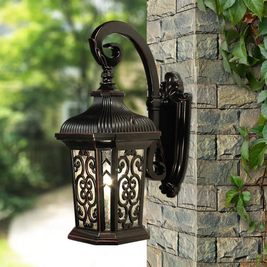 Metal Black Wall Mount Lantern For Courtyard - Single Head Lodge Lamp Fixture Up/Down Lighting /