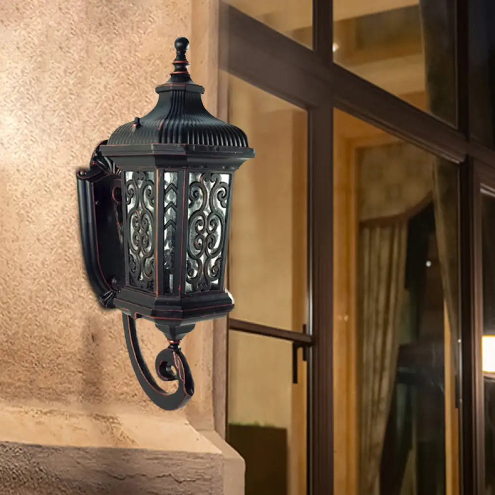 Metal Black Wall Mount Lantern For Courtyard - Single Head Lodge Lamp Fixture Up/Down Lighting / Up