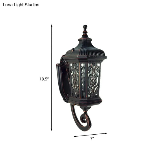 Metal Black Wall Mount Lantern For Courtyard - Single Head Lodge Lamp Fixture Up/Down Lighting