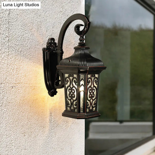 Metal Black Wall Mount Lantern For Courtyard - Single Head Lodge Lamp Fixture Up/Down Lighting