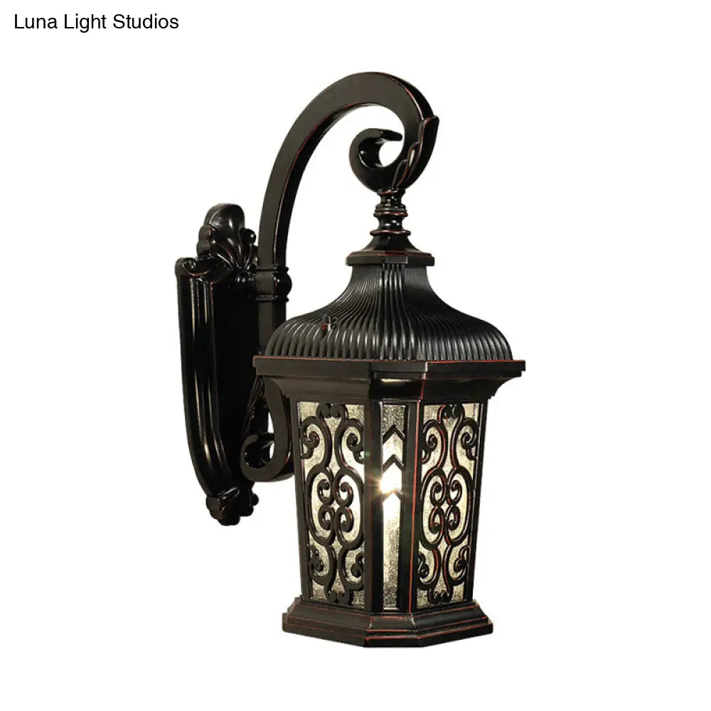 Metal Black Wall Mount Lantern For Courtyard - Single Head Lodge Lamp Fixture Up/Down Lighting