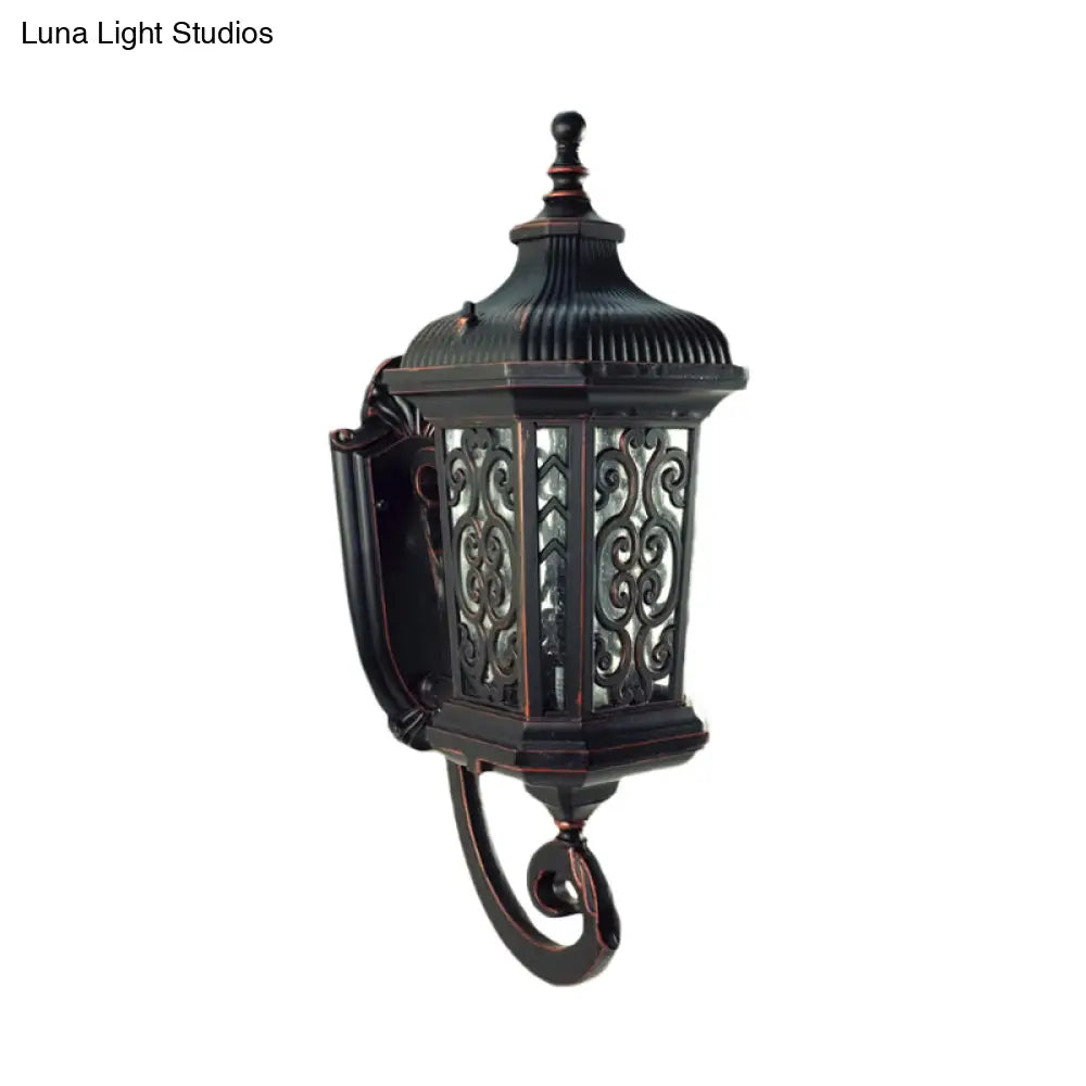 Metal Black Wall Mount Lantern For Courtyard - Single Head Lodge Lamp Fixture Up/Down Lighting